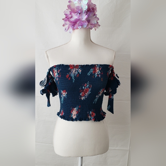 DEREK HEART Tie Floral Short Sleeve Top Casual - Picture 1 of 7